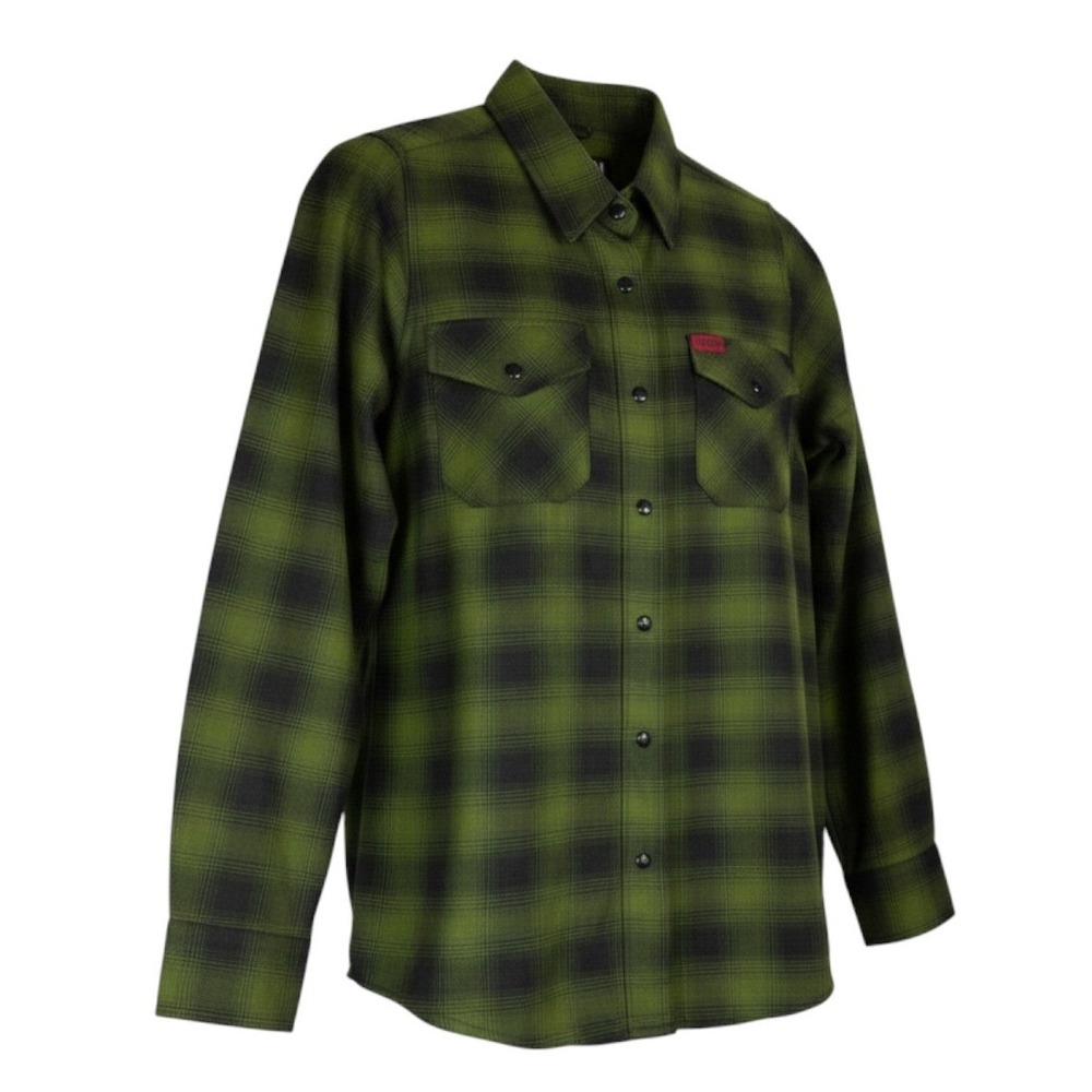 Dixxon Lone Wolf Flannel Shirt Womens S Green Black Plaid Excellent D-Tech Blend